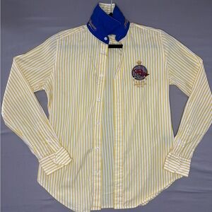 Ralph Lauren Vintage 1967 Yellow Striped Shirt with Oxford Blue Collar size 8